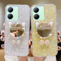 เคสฝาครอบโทรศัพท์ Vivo Y27เคสโทรศัพท์5G Y36 4G 5G พร้อมกระจกแต่งหน้ารูปลูกแมวขนาดเล็กน่ารักแวววาวดีไซน์นิ่มโปร่งใสปลอกซิลิโคน Vivo Y36 4G Y27 5G