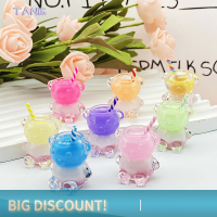 ?【Lowest price】TANG ถ้วยเล็กเรซินเรืองแสงจำลองหมีน้ำผลไม้ถ้วย DIY พร้อมเคสฟางสีแบบสุ่ม2ชิ้น