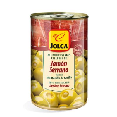 Premium import🔸( x 1) JOLCA Manzanilla Stuffed with Serrano Ham 300 g มะกอกเขียวไร้เมล็ดยัดไส้แฮม [JO01]