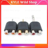 KYLE Wild Shop 1x 1/4 inch Audio 3.5mm 6.5mm 6.35mm Male Plug To 2 Dual Rca Female Jack plug Y Splitter stereo Connector Converter AV Adapter