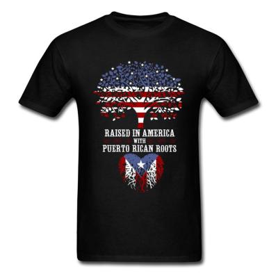 Flag Tree Raised In America With Puerto Rico Roots Men Unique Tshirt Cotton Tee Shirts