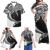 Hycool Factory Price Samoan Shark Polynesian Tribal Printing Mother Father Family Clothing Cheap Family Matching Outfits 2022