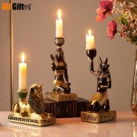 {6shop Department Store} วินเทจเชิงเทียนอียิปต์โบราณไอดอลผู้ถือเทียน Anubis พระเจ้าแมวสฟิงซ์คริสตจักรผู้ถือตกแต่งบ้าน Tealight สำนักงานตกแต่ง