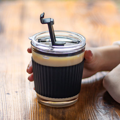 Fashion Glass Straw Cup Portable Milk Coffee Tumbler with Cover