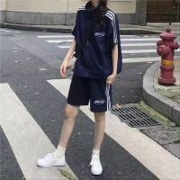 ✹✟ Wind sports leisure suit female xia han edition loose short sleeve shorts ins wind fleece thin section two-piece Fried street