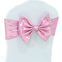 1PCS Pearly-Lustre Bow Chair Sashes,Shining Spandex ผ้าคลุมเก้าอี้ยืดพร้อม Bowknot,ตกแต่งเก้าอี้สำหรับงานเลี้ยงงานแต่งงาน