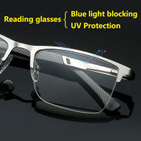 Fashion Half Frame Protection Computer Reading Glasses Men Ultaralint Presbyopic Eyewear Metal Anti Blue Light Magnifier Goggles