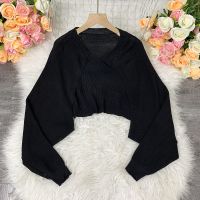 Autumn Loose Knitted Cardigan for Women Thin Long Sleeve Short Shawl Sweater Top