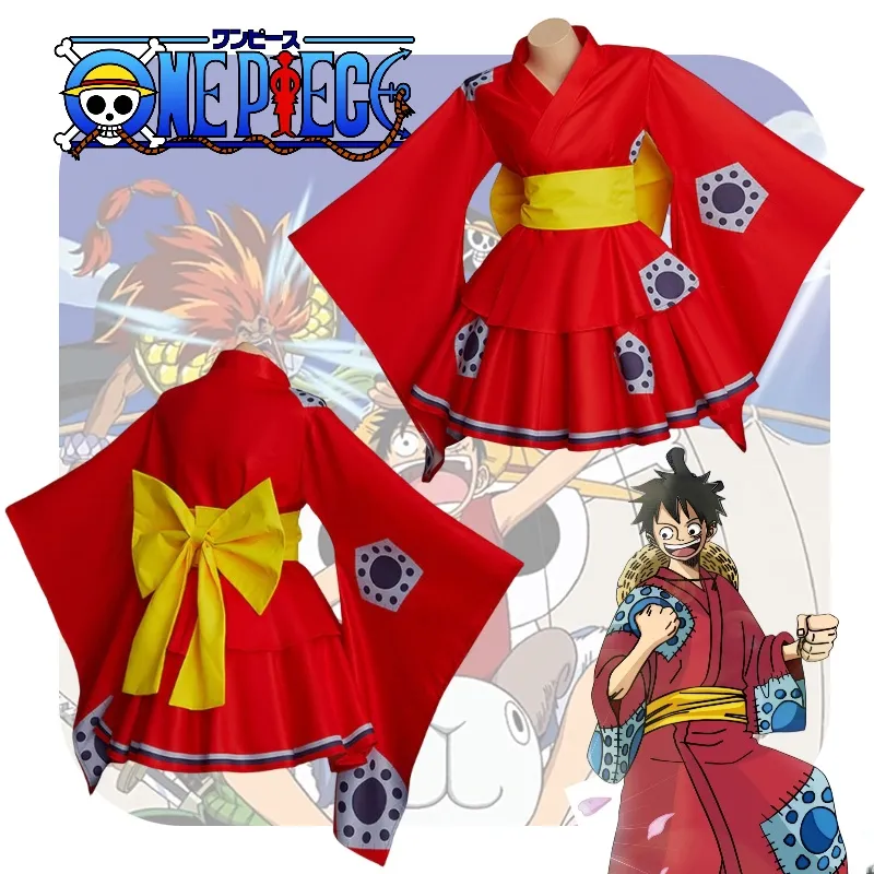 Anime One Piece Monkey D. Luffy Caçador Pirata Roupas Cosplay Halloween  Quimono Vermelho Uniforme Trincheira