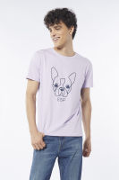 ESP เสื้อทีเชิ้ตลายเฟรนช์ชี่คอกลม ผู้ชาย สีม่วงเฉดกลาง | Crew Neck Frenchie Tee Shirt | 03851