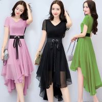 ✒℡✟ new chiffon dress 2023 summer womens han edition cultivate ones morality show thin long sweet