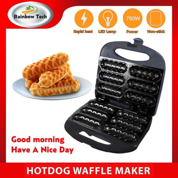Original Electric Hotdog Waffle Maker Pan (Black) Easy Clean, Non