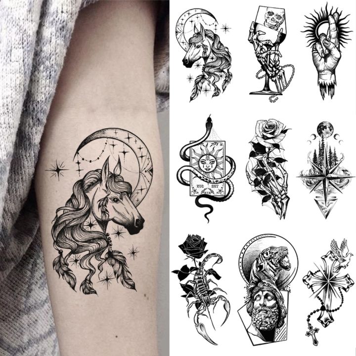 hot-dt-temporary-sticker-praying-rosary-flash-tatoo-scorpion-arm-old-school-wrist-fake-tatto-w