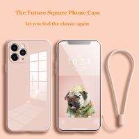 กระจกนิรภัยทรงสี่เหลี่ยมเคสโทรศัพท์สำหรับiPhone 11 12 Pro Max XS Max X XR 7 8บวกSE2 2020 Fu Llกล้องคุ้มครองปกที่มีสายคล้องคอ