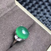 Natural green chalcedony ring activity price 925 silver simple style dazzling