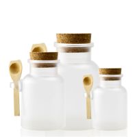 1 pcs 100/200/300/500g Empty Bath Salt Bottle Plastic Matte Cork Jar Women Bottles Container Refillable Bottle With Wood Spoon