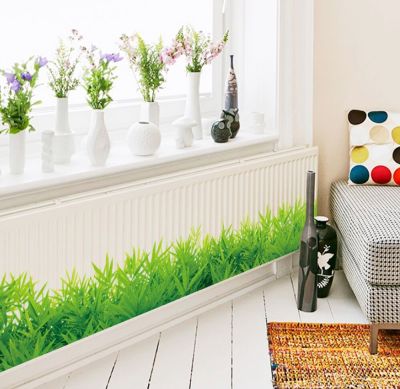 3D Fresh Green Grass Baseboard PVC Wall Stickers Skirting Kids Living Room Bedroom Bathroom Kitchen Nursery Balcony Home Decor