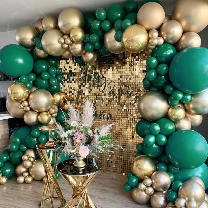 DIY Balloons Garland Arch Retro Skin Gold Dark Green for Wedding Bridal ...