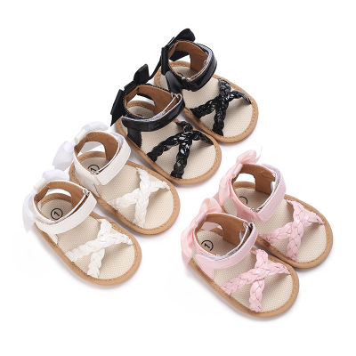 รองเท้าแตะโบว์สำหรับเด็กทารกผู้หญิงรองเท้าสำหรับเด็กเเรกเกิด Velcro รองเท้าใส่เดินพื้นยางกันลื่นรองเท้าใส่เดินฤดูร้อน