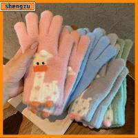 SHENGZU หนาขึ้น ถุงมือถักนิตติ้ง หน้าจอสัมผัสหน้าจอ กันลม ถุงมือนิ้วทั้งหมด แฟชั่นสำหรับผู้หญิง การ์ตูนน่ารักๆ ถุงมืออุ่นอุ่น ฤดูหนาวฤดูใบไม้ร่วงฤดูหนาว