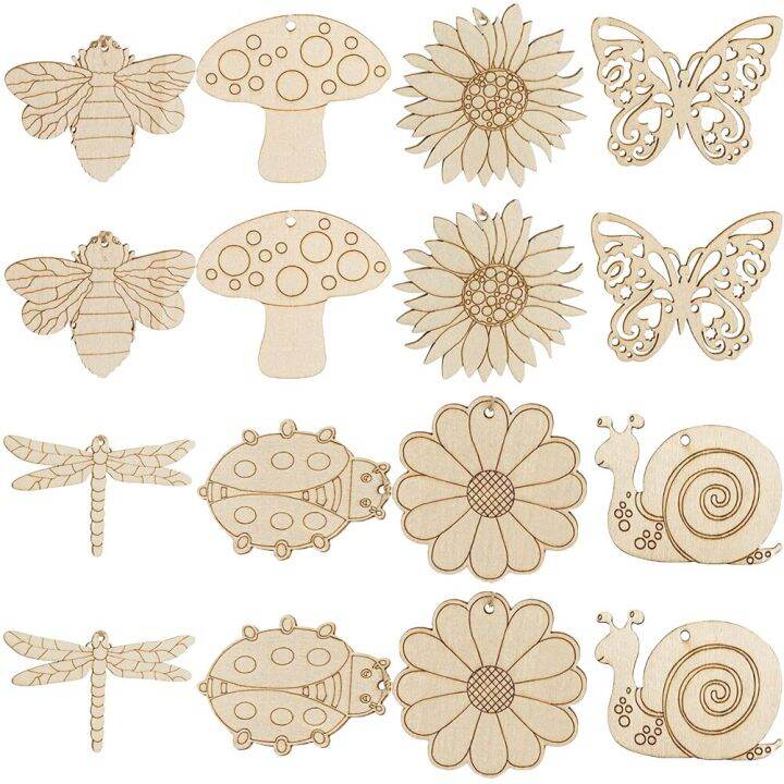 80 Pcs Hollow Wood Insect Cutouts Blank Labels Graffiti Chips Trim ...