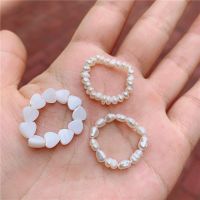 Simple Freshwater Pearl Ring White Heart Round Beads Fashion Jewelry Women Custom Ring Stacks Friendship Wedding Valentine Gift