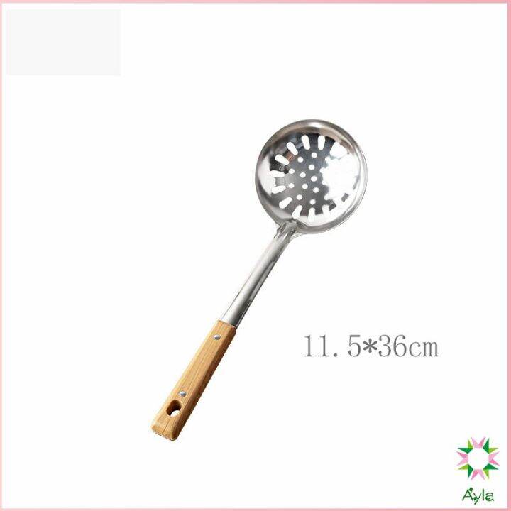 ayla-ตะหลิวด้ามไม้-อุปกรณ์ทำอาหาร-จับถนัดมือ-stainless-steel-kitchenware