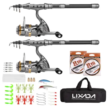 Fishing Pole Fishing Rod Reel Combo Full Kit with 2pcs 2.1m Telescopic  Fishing Rods 2pcs Spinning Reels Fishing Lures Hook Accessories Telescopic