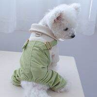 New Fresh And Comfortable Dog Clothing Teddy Four-leg Corduroy Green Fake Two-piece Suspenders Funny Pet Clothes Dog Cloth