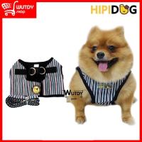 HIPIDOG สายจูงสุนัข เชือกจูงหมา เชือกจูงแมว เสื้อจูงสุนัข ลายตรง สีดำแดง Size : L