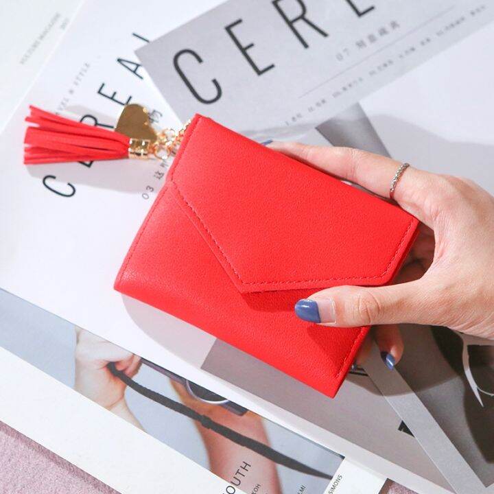 women-pu-leather-korean-style-solid-wallets-female-coin-tassel-purses-clutch-students-short-wallets-holder