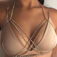 【YF】 Euramerican Beach Sexy chest chain womens full of Rhinestone Cross glittering crystal bra body Necklace necklace