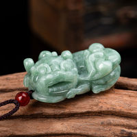 พม่าหยกปี่เซียะจี้ Jadeite สร้อยคอมรกตพระเครื่องเค้นคอสร้อยคอเสน่ห์ธรรมชาติหรูหราจี้เครื่องประดับสีเขียวเสน่ห์