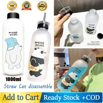 1L Water Bottles, Cute Panda Bear Cup With Straw, Transparent