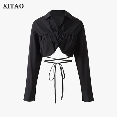 XITAO Blouse Black Irregular Bandage Shirt  Women Personalty Top Blouse