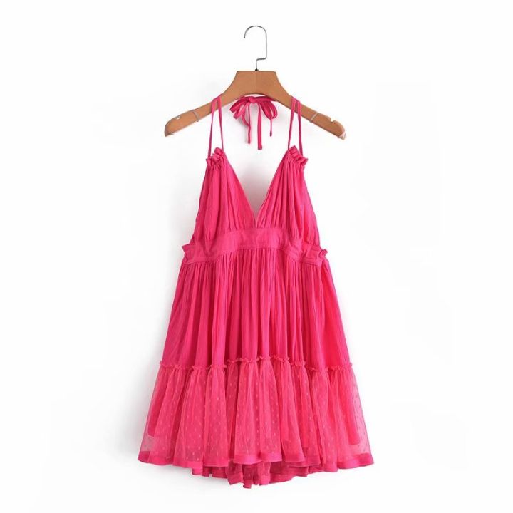 2021Sexy Backless Sling Beach Dress Women Mesh Patchwork Halter Holiday Summer Dress vestido Short Sundress robe femme Plus Size