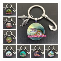 Fashion Fishing Master Keychain Fish Hook Keychain Glass Dome Keychain Fisherman I Love Fishing Fish Pendant DIY Keychain