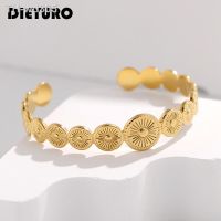 DIEYURO 316L Stainless Steel Round Retro Adjustable Bangle For Women Girl New Trend Cuff Bracelet Non-fading Jewelry Gift Party