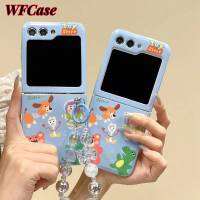 WFCase ปลอกสำหรับ Samsung Z Flip5เคสโทรศัพท์พับได้ลายการ์ตูนรูปสัตว์น่ารัก (+ สร้อยข้อมือ) ฝาครอบเคสปกป้องกล้องแบบเต็มรูปแบบ