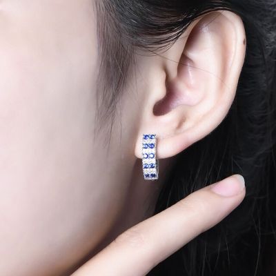 Lab Created Blue Sapphire Clip Earrings For Women Girl Real 925 Sterling Silver Created Sapphire Earrings for Wedding Party