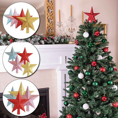 10/15/20cm Glitter Stars Christmas Tree Top Star Toppers Five Pointed Star Pendant Home Decoration New Year Party Supplies