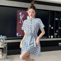 [FREE SHIPPING]Fashion Design Print High Quality Letter Jacquard Fitted Dress