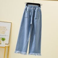 Celana Jeans Rumbai แฟชั่นลำลองของผู้หญิงสำหรับฤดูร้อนเอวสูงขาบานแบบยืดได้บางขนาดใหญ่ชุดกางเกงผู้หญิง