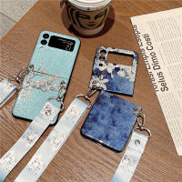 Woman lily Jasmine lanyard Case For Samsung Galaxy Z Flip 3 Acrylic Phone Protective Cover Coque for Z Flip3 5G f7110