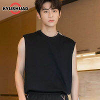 KYUSHUAD เสื้อกั๊กทรงหลวมเสื้อกล้ามกีฬาแขนกุดมีซิปสำหรับผู้ชายสีทึบฤดูร้อน