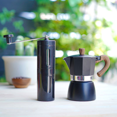 (สีดำ) ชุดหม้อต้มกาแฟสด มอคค่าพอท moka pot + เครื่องบดเมล็ดกาแฟ มือหมุน