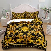 【hot】◘☑✙ Gold Baroque Luxury 3d Duvet Size Comforter Sets Quilt Cover 3 Piece Set beds bedding
