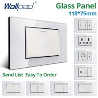 ✈ Wallpad White Tempered Glass Panel Wall Light Switch EU UK Italian Chile Socket Rocker Button 118x75mm 16A AC110-250V