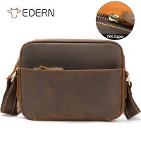 EDERN Crazy Horse Leather Shoulder Bag for Men Retro Cowhide Small Messenger Bag Mens Crossbody Bag Casual Waterproof Sling Bag