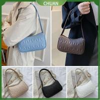 CHUAN สำหรับผู้หญิง ลำลองแบบสบายๆ สีทึบทึบ กระเป๋าถือแบบถือ กระเป๋าแมสเซนเจอร์ กระเป๋าแบบสะพายไหล่ ถุงใต้วงแขน